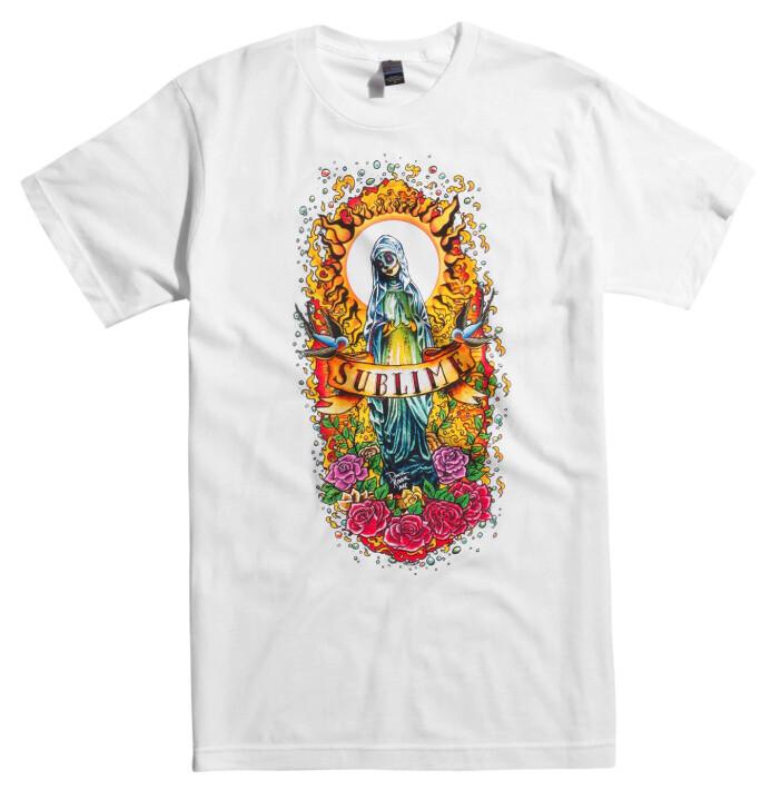 Sublime MARY FLOWERS DAY OF THE DEAD Rock Band T-Shirt NWT White Official Unisex T-Shirt XXXXL