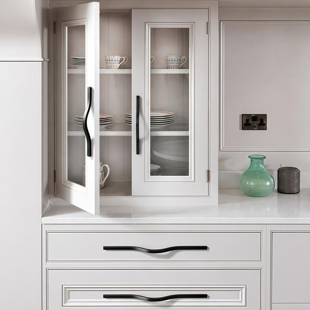 Aluminum Alloy Cabinet Pull Handle Multiple Sizes Brushed Wardrobe Door Pull Long-bar Sleek Curved Furniture Handle