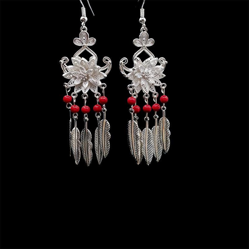 Ethnic style earrings Alloy silver-plated Miao ethnic minority Dong Yi earrings Earrings