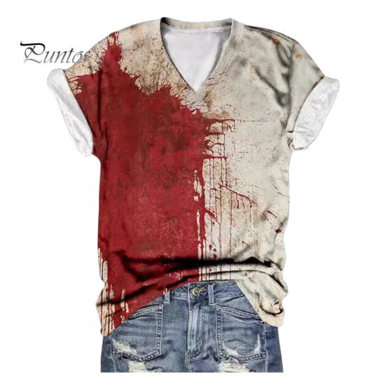 Dámské tričko s výstřihem do V Krátký rukáv Horor Halloween Tričko s krevním potiskem Tričko Tenké Pružné Cosplay Festivaly Pulovry