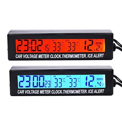 Çift Renkli 3'ü 1 Arada Saat Voltaj Termometre Dijital Otomatik Araba Voltaj Ölçer İç/Dış Araba Sıcaklığı Test Cihazı Buz Uyarı Dedektörü
