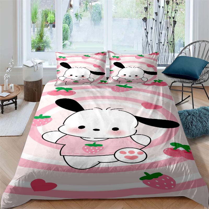 The new cartoon Pochacco dog themed three piece bedding set for 2026, including duvet covers and pillowcases, is the perfect cho