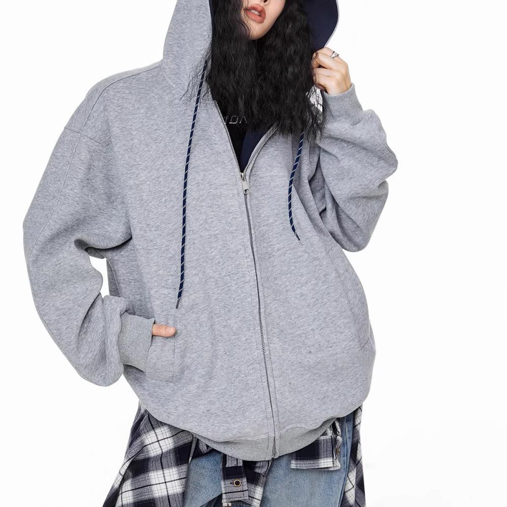 Unisex Retro Hooded Sweatshirt Jacket - Autumn 2025 Collection, Popular Loose-Fit Sport Cardigan Top