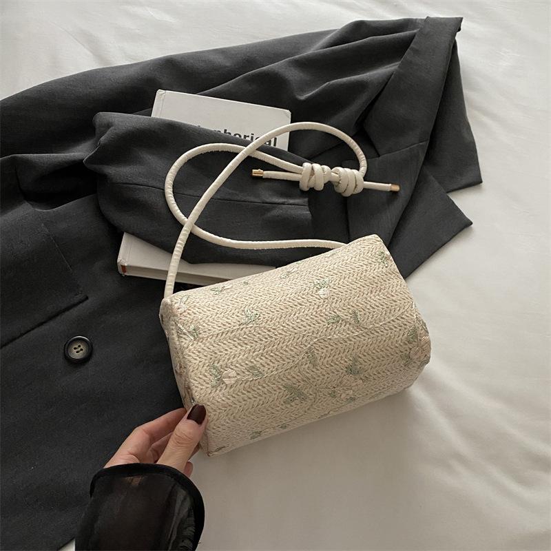 

Универсальная плетеная соломенная женская сумка через плечо из натурального кружева, небольшая сумка-ведро для отдыха на свежем воздухе