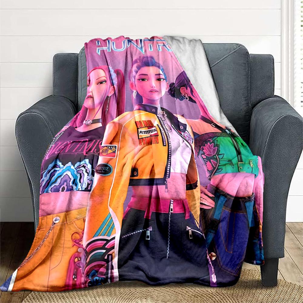 1PC Huntrix, K Pop Blanket Lightweight Flannel Throw Blanket for Sofa, Bed, Travel, Camping, Livingroom, Office, Couch