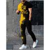 New Summer Men's Sports Suit Men's Round Neck Splicing Printed Short-sleeved T-shirt Loose Pants Two-piece Set Streetwear