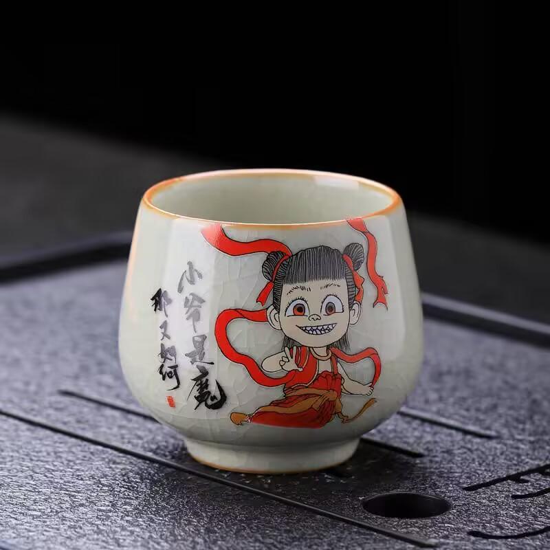 Ru Kiln Nezha Teacup Master Cup High-End Gift For Men And Women Personal Master Cup Figure Gift Tea Set