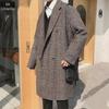 Men's Trendy Double-Breasted Wool Plaid Trench Coat - Autumn/Winter Korean Hong Kong Style, Plus Size Available