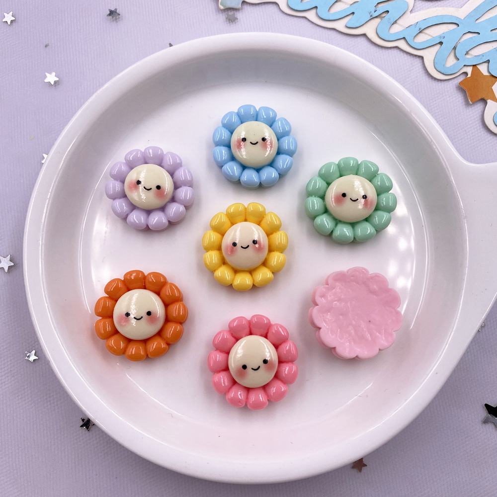 14pcs Resin 22mm Cute Colorful Smile Sunflower Figurine Flatback Cabochon Stone DIY Scrapbook  Decor Jewelry Crafts Accessories