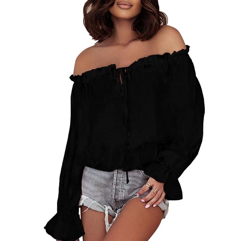 Women Floral Chiffon Shirt Printed Blouse Ruffle Waist Tie Tops