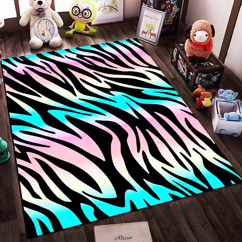 Colorful Zebra Print Gradient Carpet for Living Room or Bedroom Decor Suitable for use as an anti-slip for living room bedroom sofas