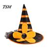 Halloween Costume Hat Witch for Women Girls, Large Striped Wizard Parent Child Festival Photo Props with Flower Accessories, Cosplay, Party Girls