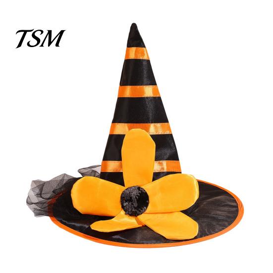 Halloween Costume Hat Witch for Women Girls, Large Striped Wizard Parent Child Festival Photo Props with Flower Accessories, Cosplay, Party Girls