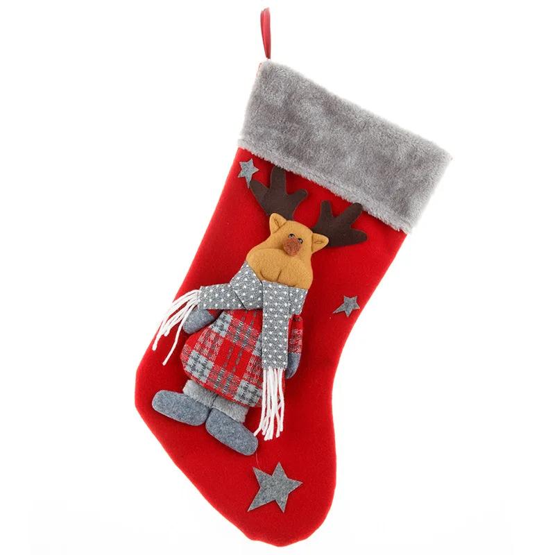 Cute Christmas Stockings Socks Fireplace Hanging Stockings Plush Personalized Home Party Decoration with Snowman Santa Elk Bear