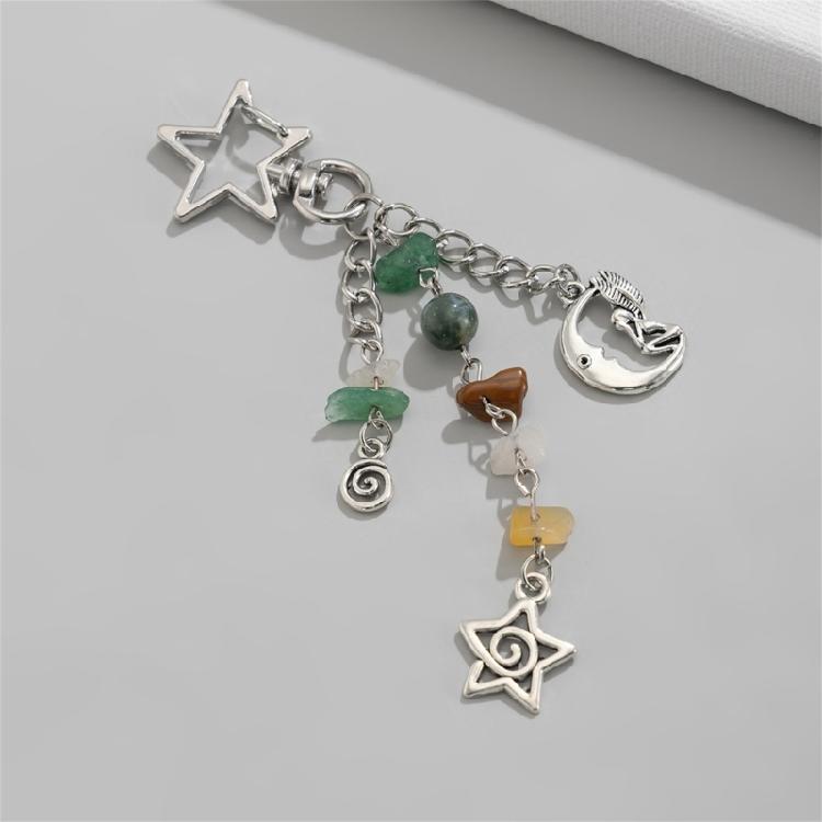 Fashionable Stars Moon Sun Pendant Keyring Holder for Women and Girls Bohemian Colorful Beads Jewelry Accessory