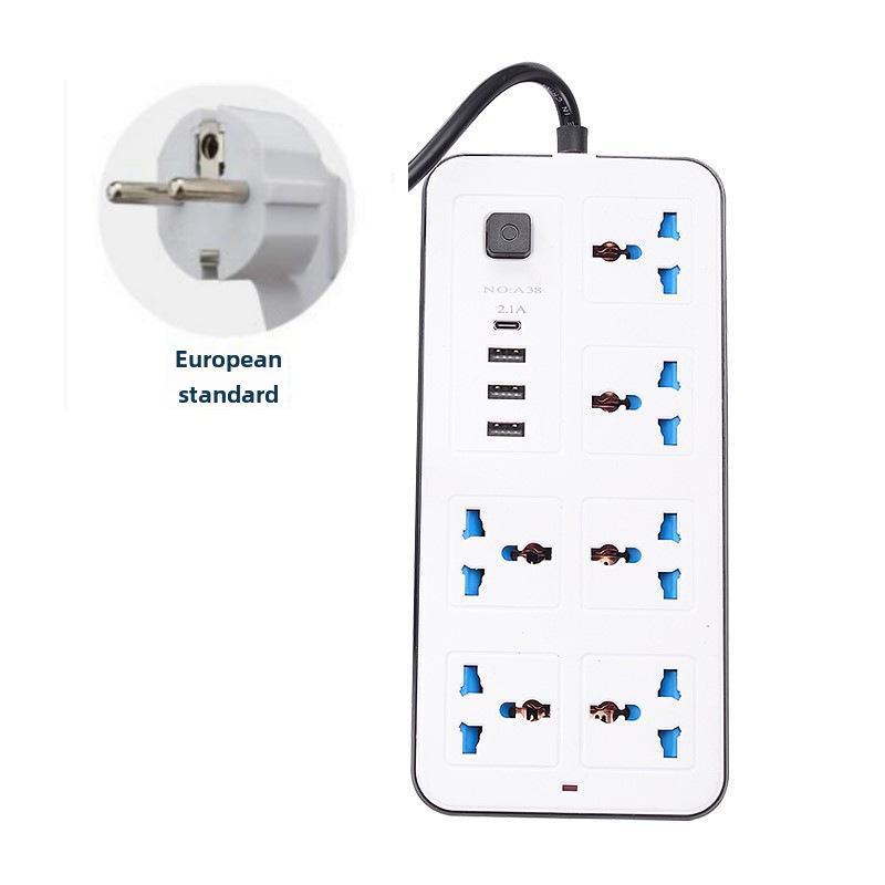 International Universal Power Strip with USB, Multi-Purpose UK & EU Plug Board with Switch