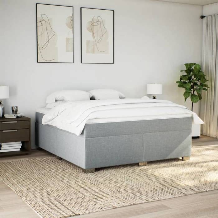 Maison Exclusive - Sommier à lattes de lit avec matelas Gris clair 200x200cm Tissu