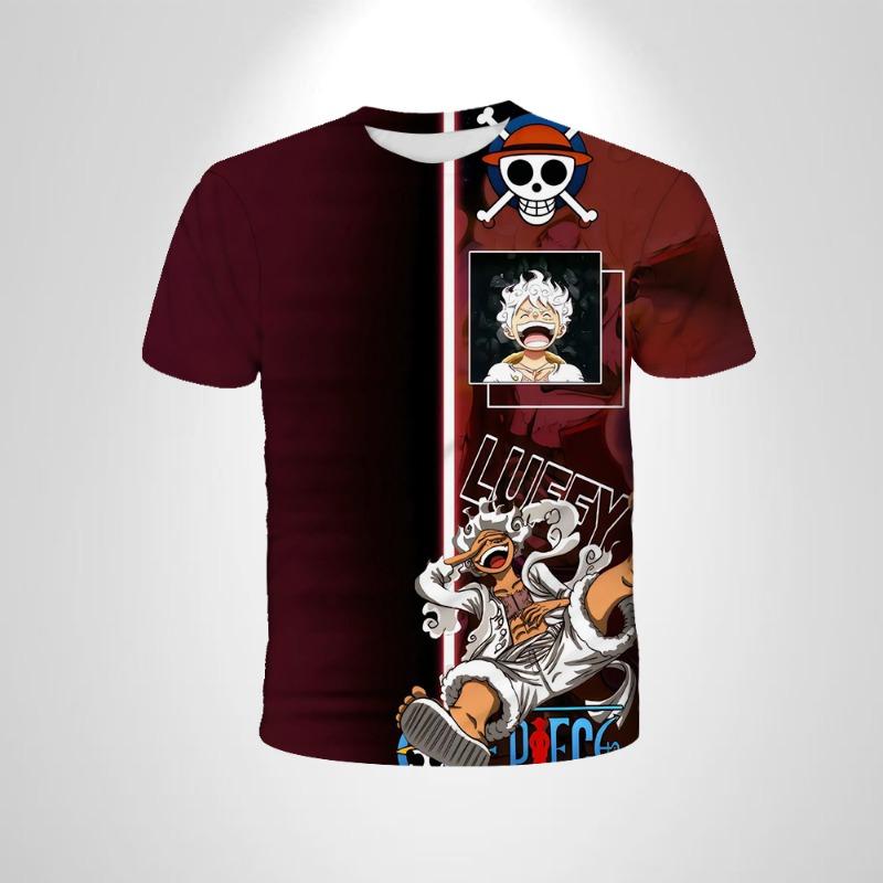 Cartoon Short-sleeved Cosplay Luffy Men  Anime One Piece Boy T-shirt Mans Top Boy Loose Men Clothing Black T-shirt