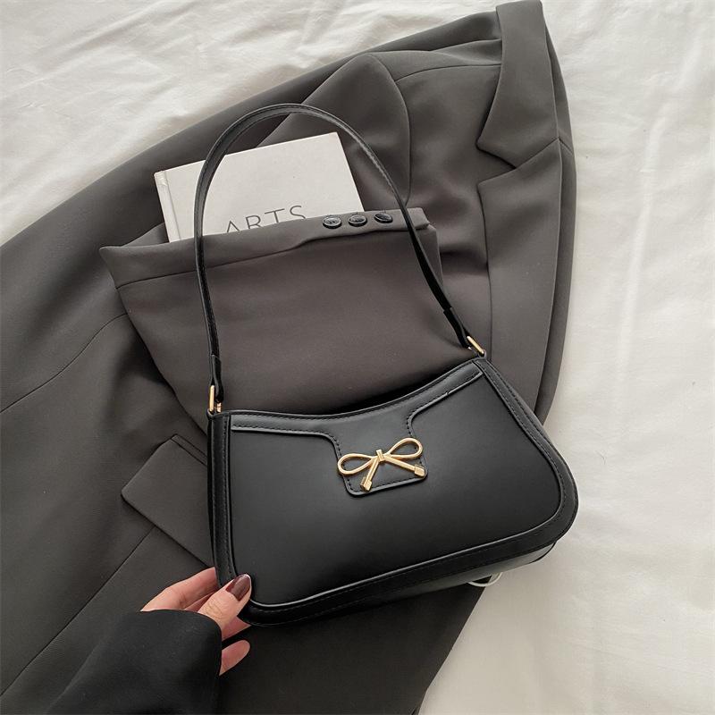 Spring Solid Color Bow Fashion Casual Commuter Bag Women's 2025 New Retro Shoulder Underarm Small Square Bag Versatile