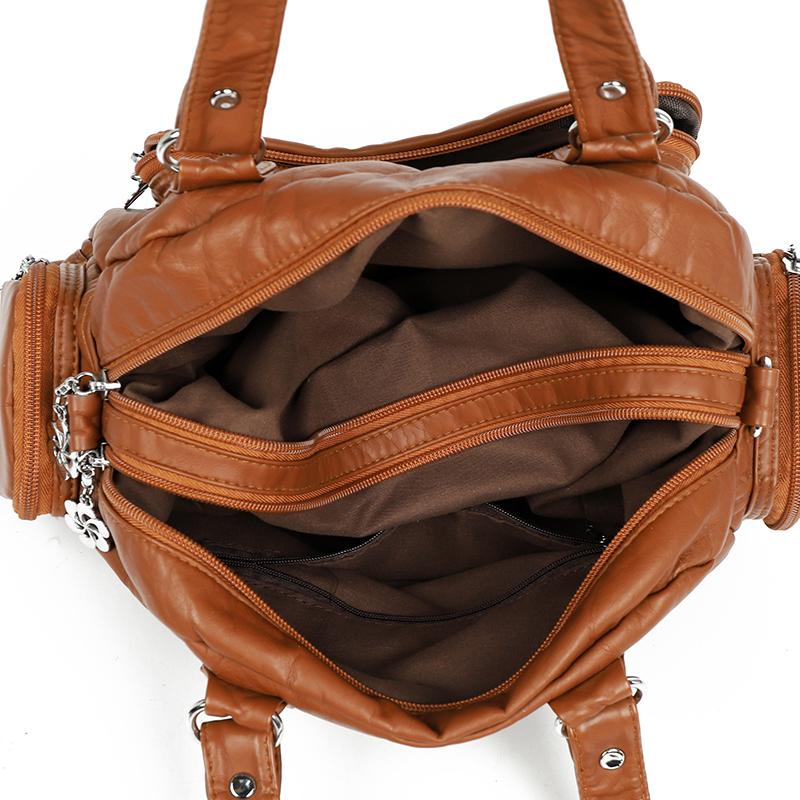 Women's Soft Leather Shoulder Bag Large Capacity Lightweight Crossbody Bag Mother Bag