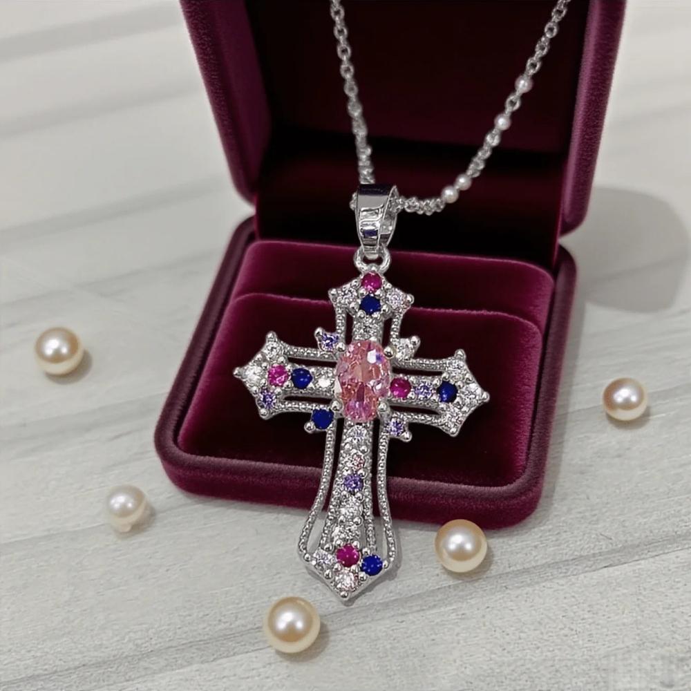 

Retro Punk Cross Necklace - Stylish Zircon Pendant Necklace, Niche Design Collarbone Chain, Daily Wear Necklace, Stylish Accesso 45cm