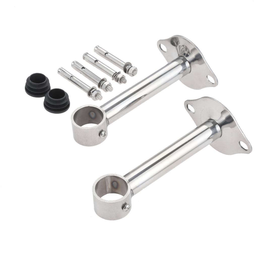 DRELD 2pcs Wardrobe Flange Base Rail Support Bracket Stainless Steel Curtain Rod Socket Fit 25mm Tube +Screws 150/200/250/300mm