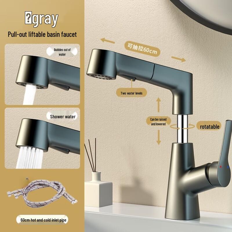 Milin PVD Pull-Out Basin Faucet with Hot/Cold Pipes