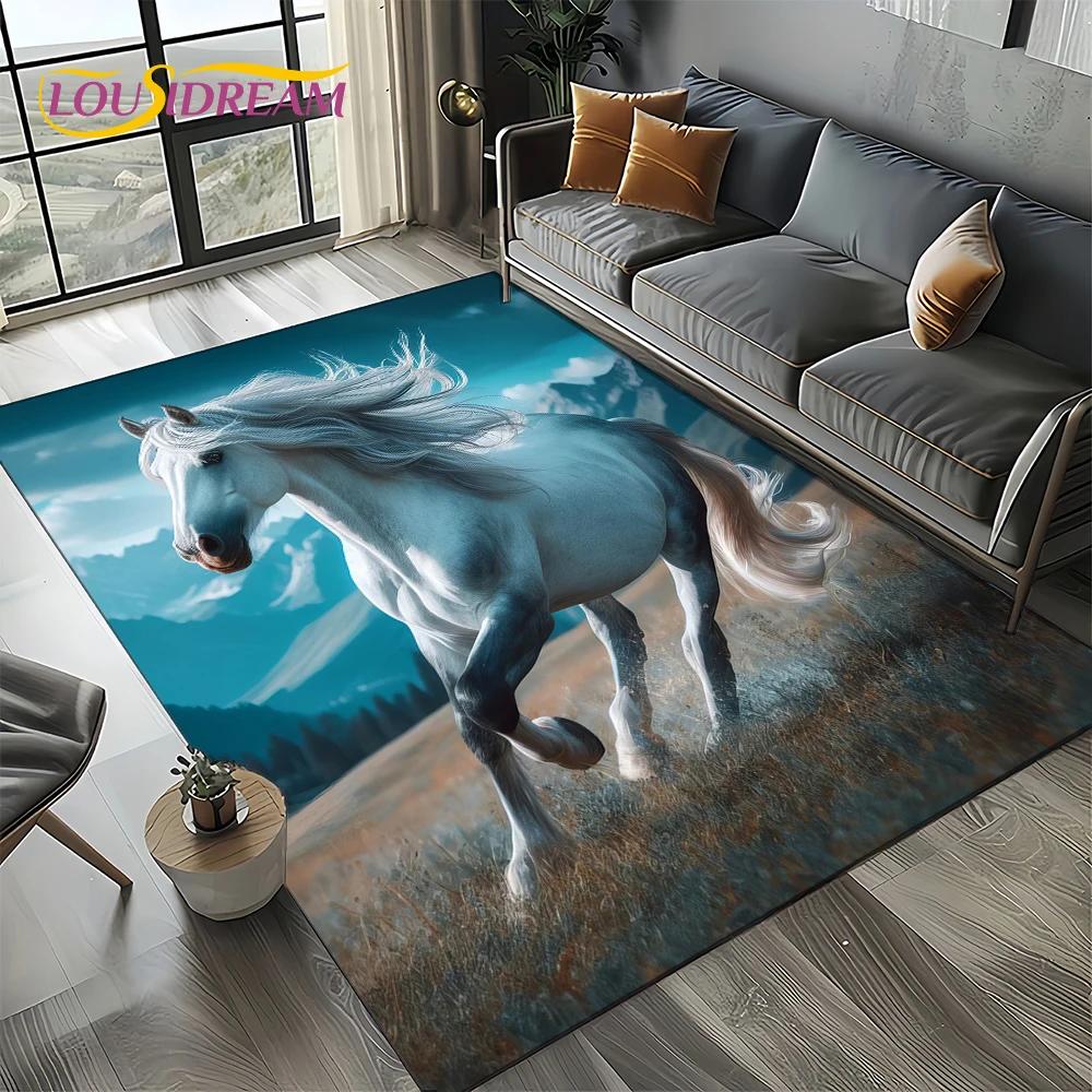 HD Koń Pentium Waleczny Rumak 3D Zwierzęcy Dywanik Dywan do Salonu Sypialni Domu Dekoracja Sofy, Dywanik Dziecięcy Antypoślizgowa Mata Podłogowa