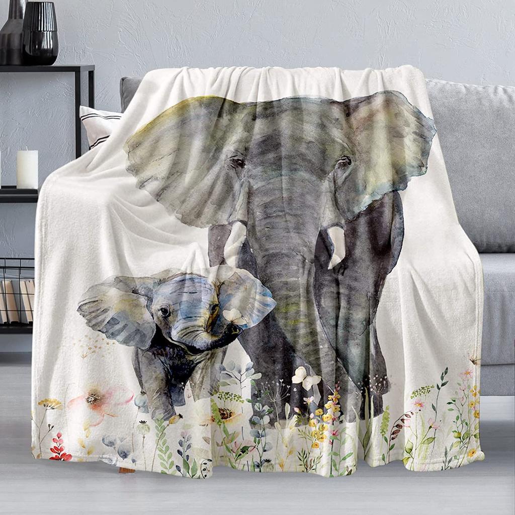 Elephant Print Flannel Blanket Sofa Bedroom Decorative Blanket Office Lunch Break Blanket