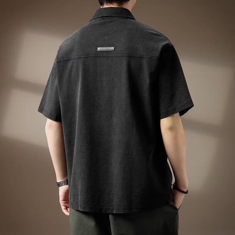 Men's American Style Textured Denim-Look Short Sleeve Polo Shirt