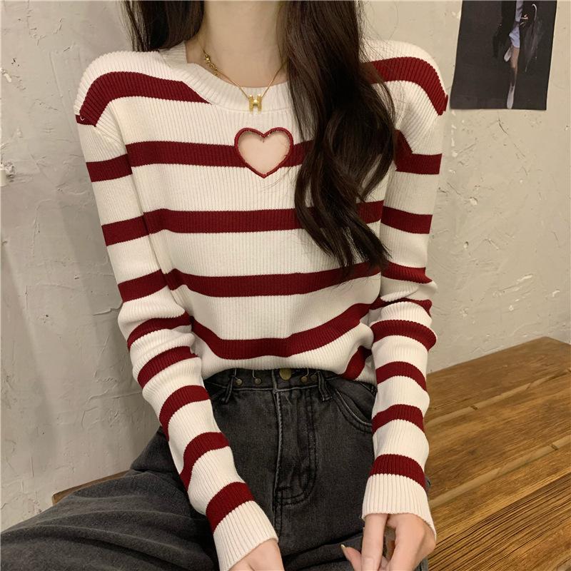 Striped Knitted Sweater Women's Thin Sweater Autumn 2025 New Crew Neck