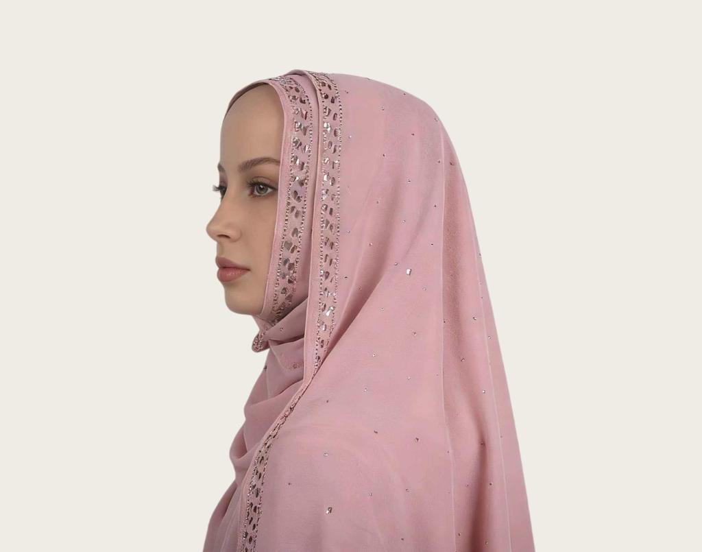 Pearl Chiffon Rhinestone Ethnic Scarf Shawl