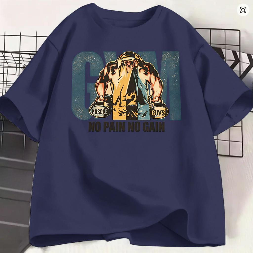 Unisexs TShirts Gym Bodybuilding Fitness Funny Pure Cotton Short Sleeve NO PAIN NO GAIN T Shirts O Neck Clothing 4XL 5XL 6XL