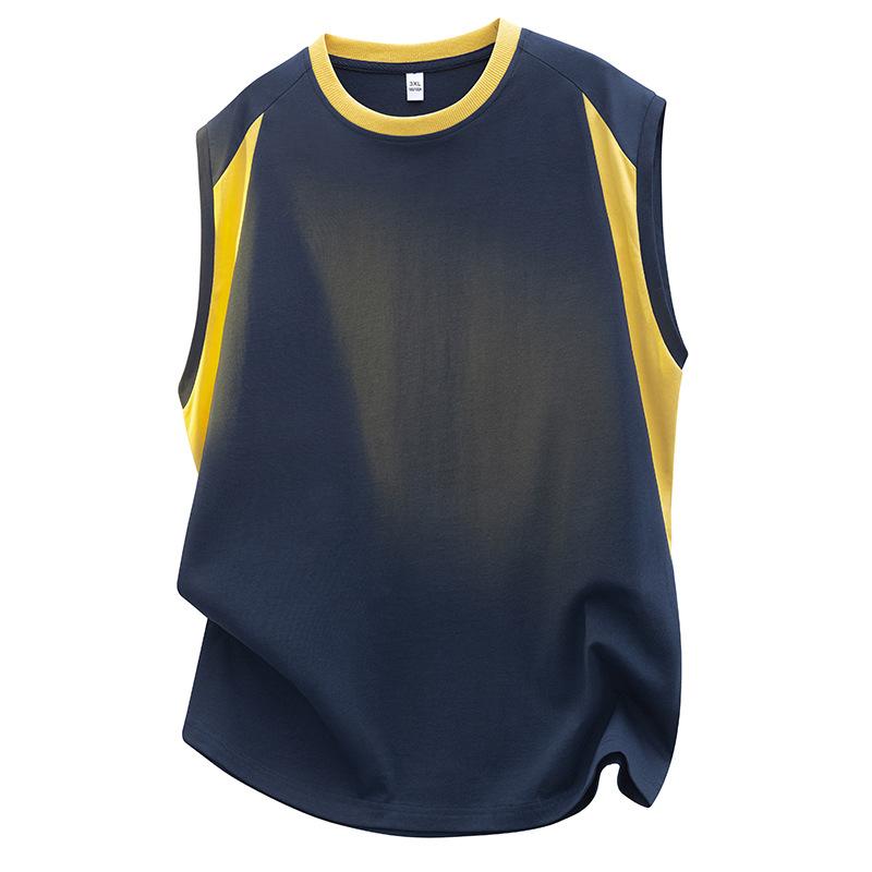 Sleeveless Round Neck Boys' Tops With Color Inserts Casual Sports Waistcoat T-shirt