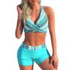 Sexy Hollow Out Back High Waist Bikini Swimsuit Women's Short Pants Quick Dry Two Piece Swimwear New 2025 Big Size