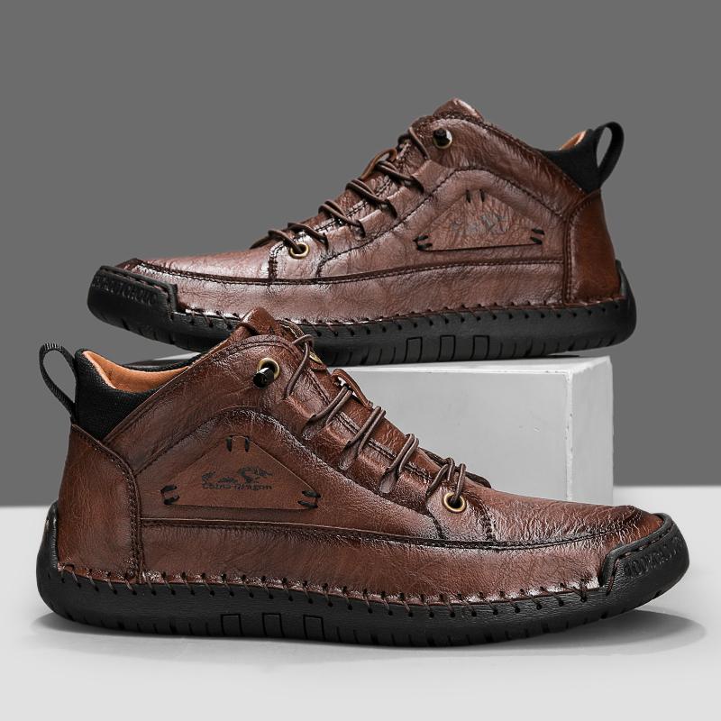 Cusute manual Cizme pentru bărbați din piele Piele naturală Pantofi casual din piele pentru bărbați Cizme de gleznă pentru bărbați Pantofi casual Mărime mare Pantofi de lucru