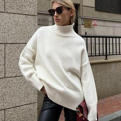 Autumn Half High Collar Pullover Sweaters Women Winter Fashion Solid Knitted Sweater Women Casual Loose Jumpers Knitwears 29686