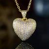 Sparkling Full Stone Paved Heart Pendant Necklace Elegant Gold Tone Love Design Dainty Clavicle Chain for Women for Daily Wear Party and Gift