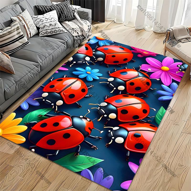 Marienkäfer Blumen lebendige Natur Teppich Yoga Wohnzimmer Raumdekoration Kinder Krabbelmatte Fußmatte Bereichsteppich Spielmatte