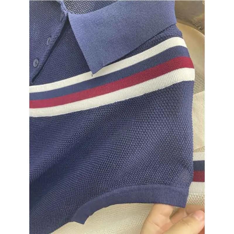 Women's White Polo Neck Knit Vest Contrast V-Stripe Sleeveless Casual Slim Fit Top