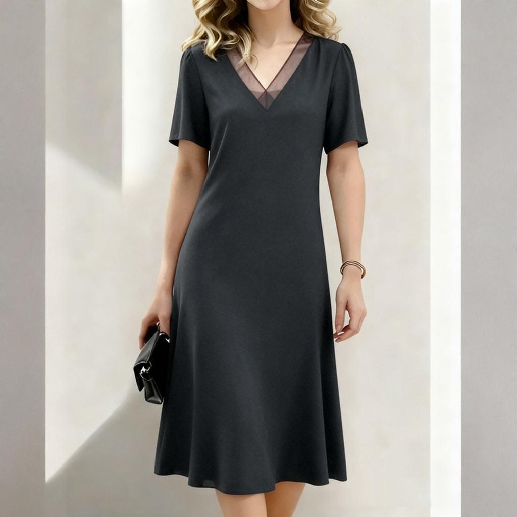 

Loose Fit V Neck Short Sleeve Dress Mid Length Casual Summer Dress Lightweight Comfortable Fabric Suitable for Daily Wear and Outdoor Activities 2XL