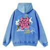 Vintage Womans Washed Hoodies Cute Rabbit Angel Graffiti Prints Pullovers Pocket Oversize Cotton Hooded Fashion Clothes