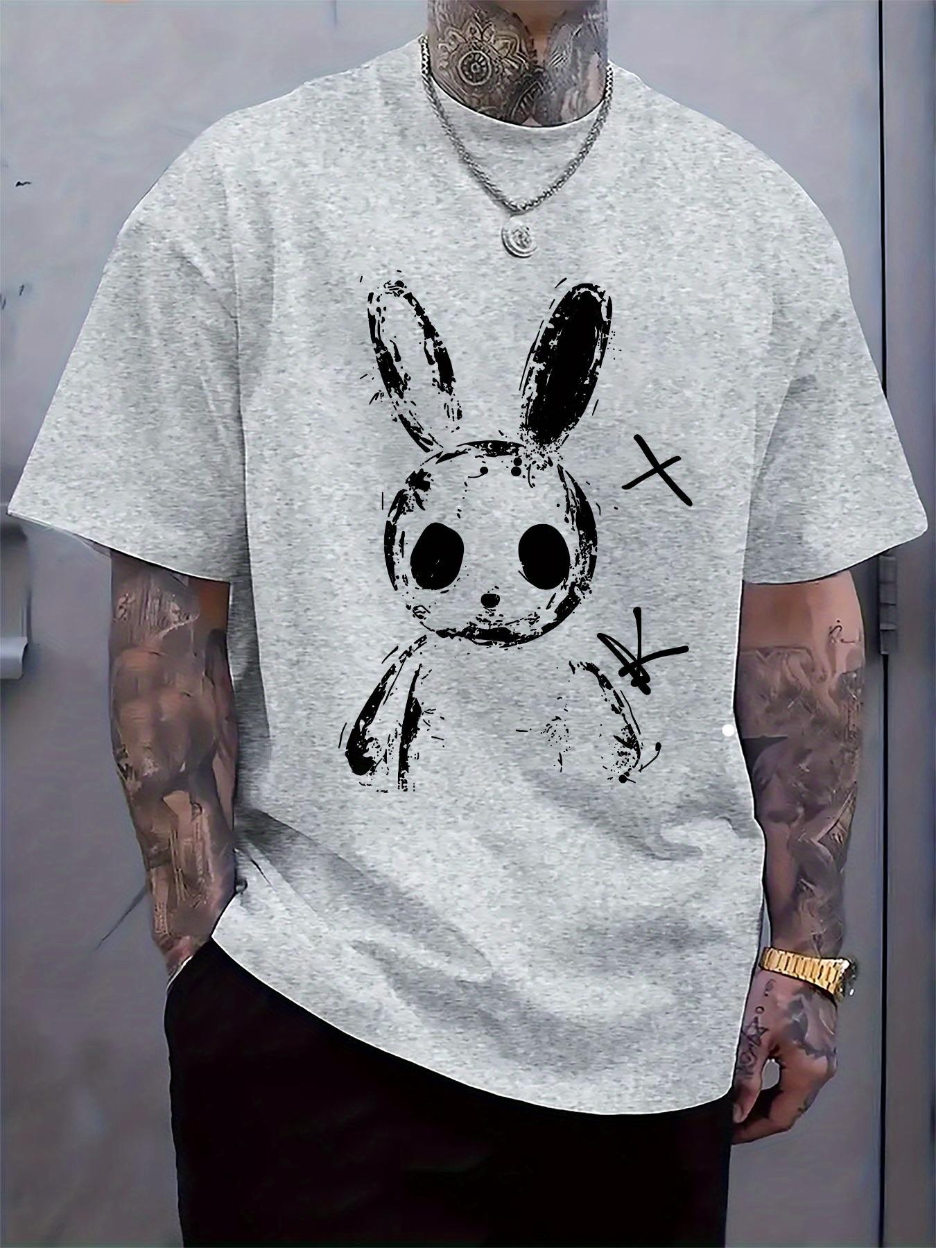 

1-Pack Casual Round Neck Short Sleeve T-shirt with Black & White Rabbit Print M
