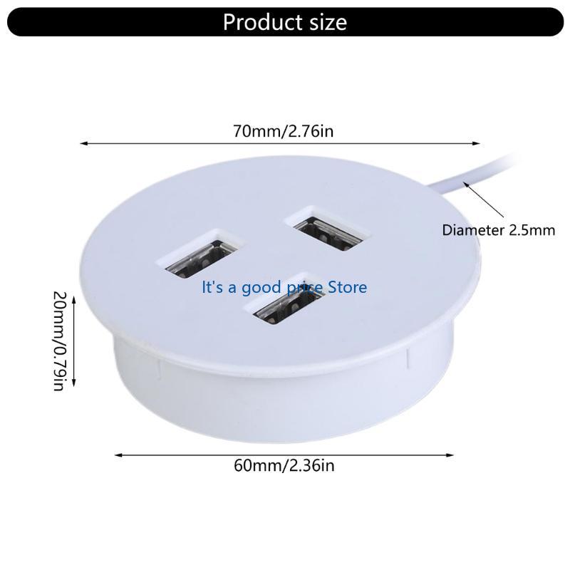 3 Port USB Desk Grommet Hole Round Desktop Charging Station for Desktop Computer USB Embedded Power Adapter Accessories