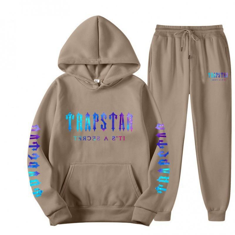 Mens Sporty Hooded Sweatshirt Set Casual Printed Tracksuit Long Sleeve Top Pants Streetwear