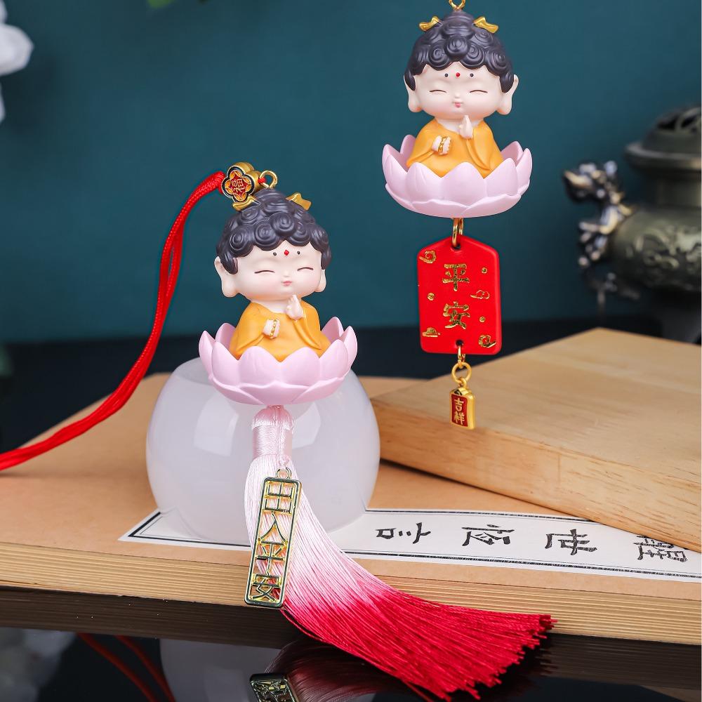 Cute Buddha Guanyin Car Pendant Chinese Style Cartoon Buddha Figures  Car Interior Decoration