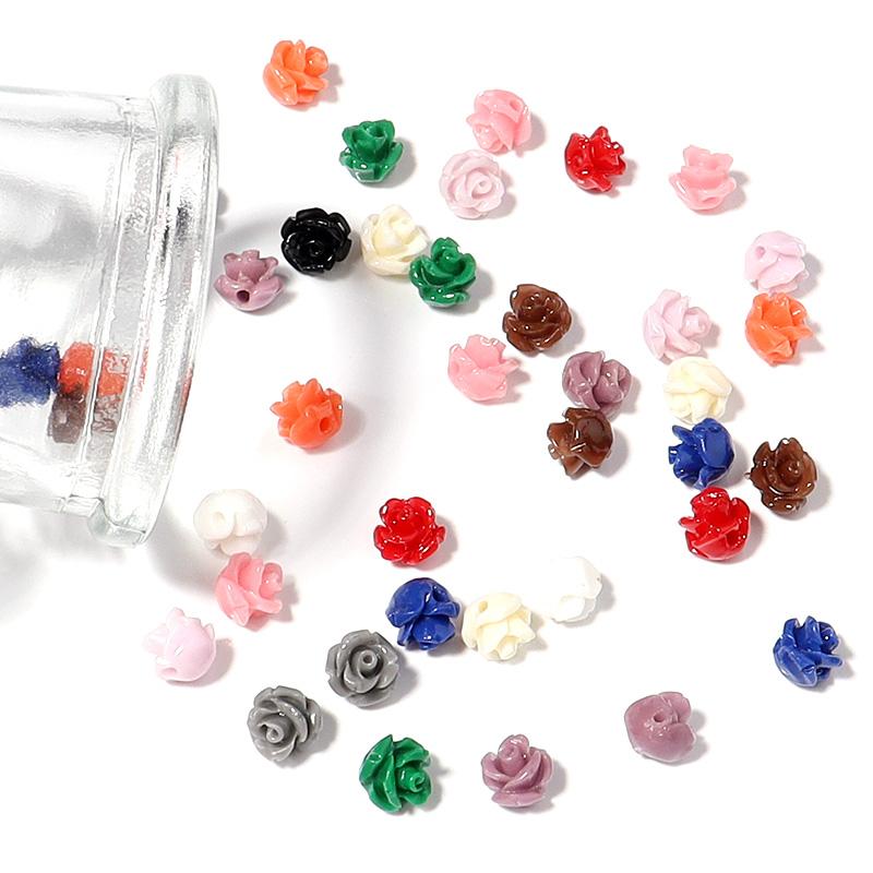 30pcs 6mm Resin Artificial Coral Beads for Jewelry Making Camelia Flower Beads DIY Earring Bracelet Neckalce Accessories