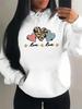 Women's Autumn Pink Leopard Heart Print Loose Hoodie with Pockets