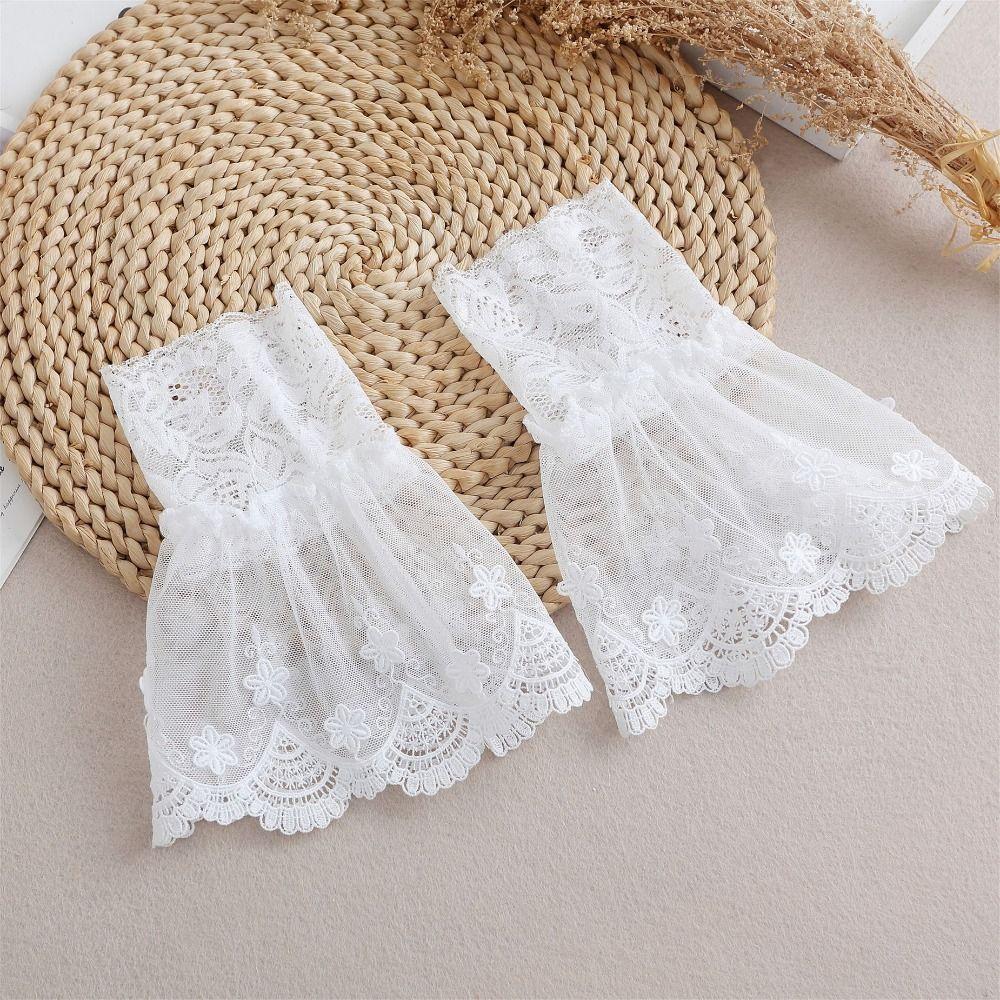 Flower Elastic Sleeve Cuffs Pleated Horn Cuffs Decoration Lace Fake Cuffs Sweater Decorative