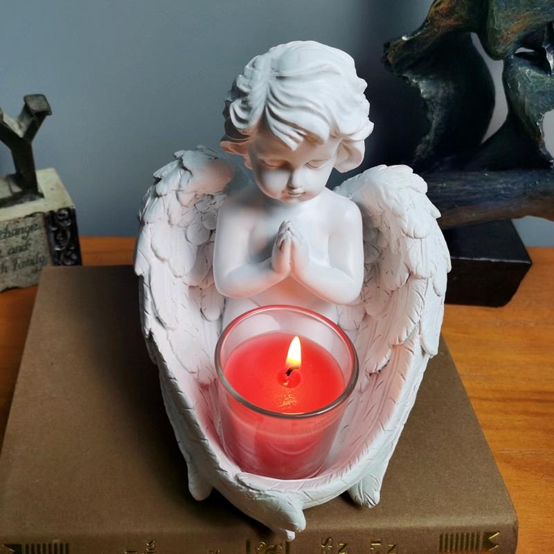 Nordic Vintage Fairy Angel Resin Candle Stand with Storage Bowl Handmade Stylish Decor for Living Spaces Weddings Hotels